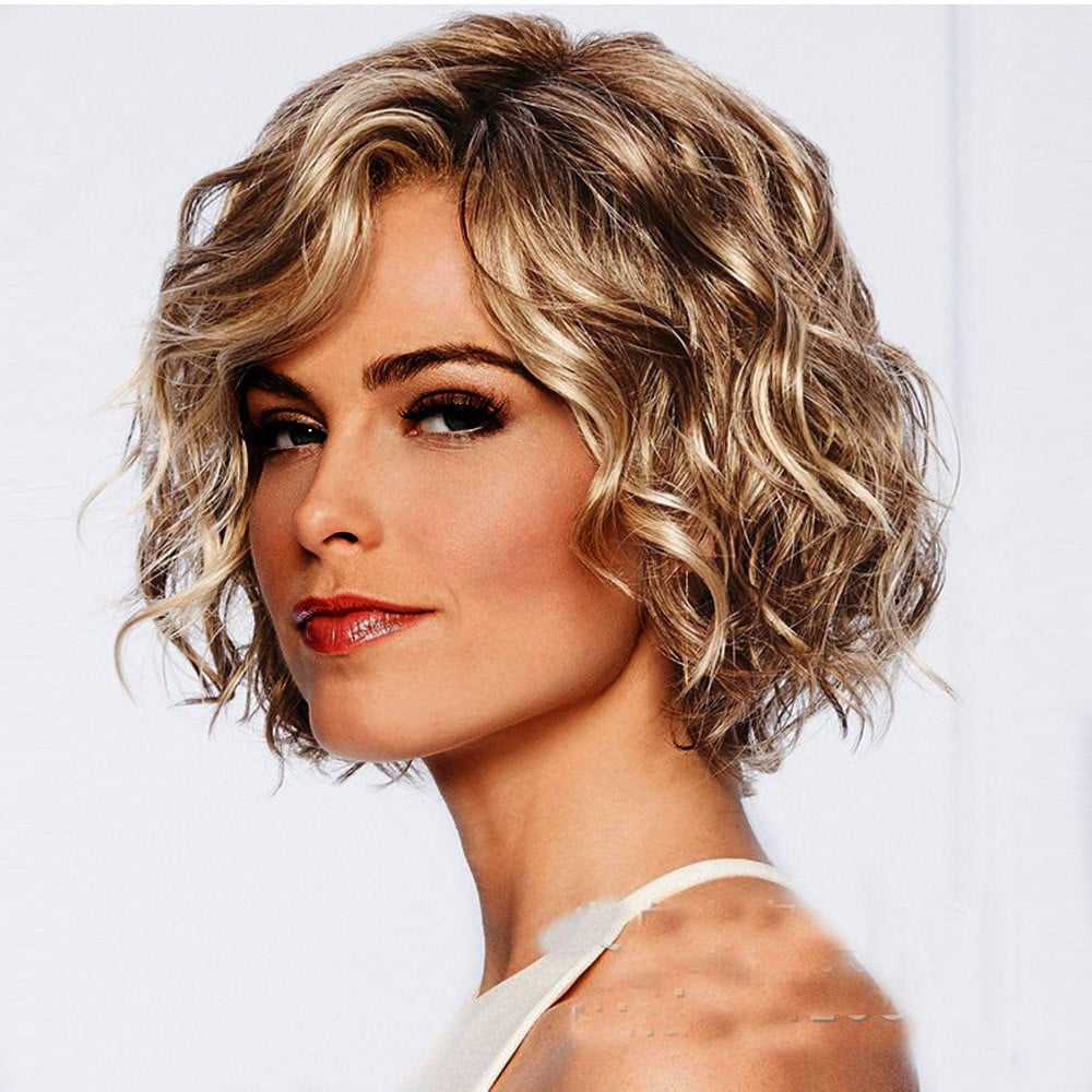 Human Hair Wigs,CELNNCOE Women Gold Brazilian Short Wavy Curly Parting High Temperature Fiber Wig Hair