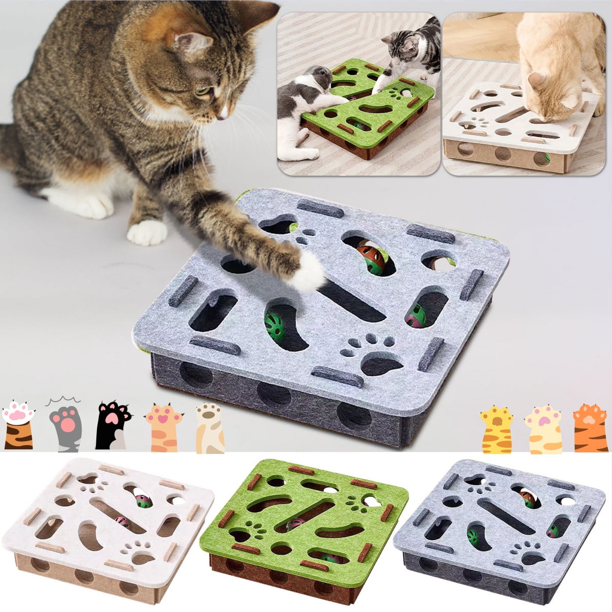 Indoor Pet Game For Mental Stimulation-Exercise,Anxiety Relief-30X30X7.5Cm Pet Box Interactive Digging Construction Scene Puzzle Toy,Interactive Pet Digging Box With Puzzle Game,3 Random Color Balls
