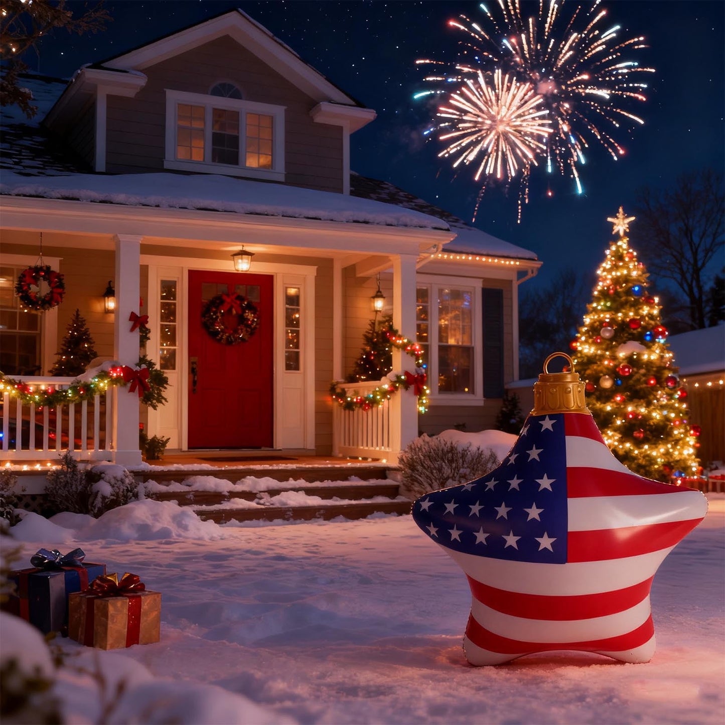 Large Inflatable Pvc Christmas Ball Five-Pointed Star Shape,Large Inflatable Christmas Ball Decoration, Festive Outdoor Holiday Decor For Patio, Yard, And Garden Parties