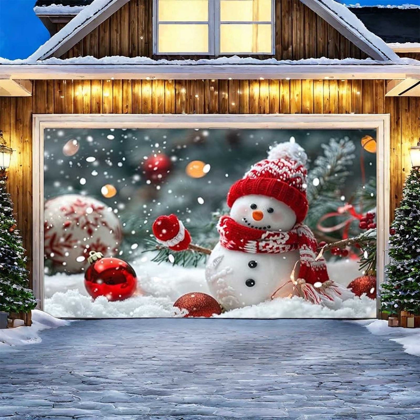 Large Merry Christmas Garage Door Cover, Outdoor Holiday Party Decoration Mural