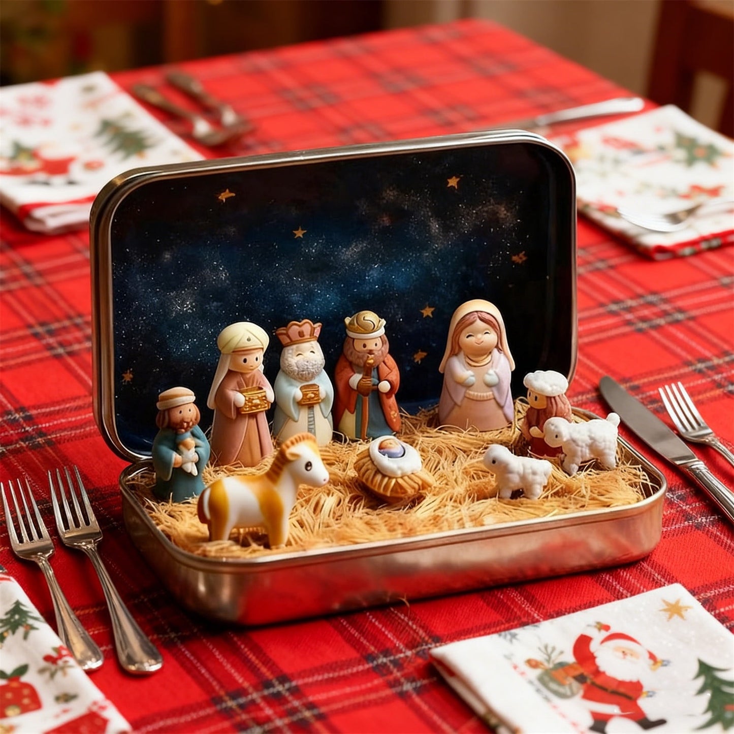 Mini Nativity Sets & Figures,Nativity Scene,Mini Christmas Nativity Set In A Tin Box,Handcrafted Pocket Size Nativity Scene Gift Tin,Resin Nativity Sets & Figures, Christmas Decoration,Chritmas Gift