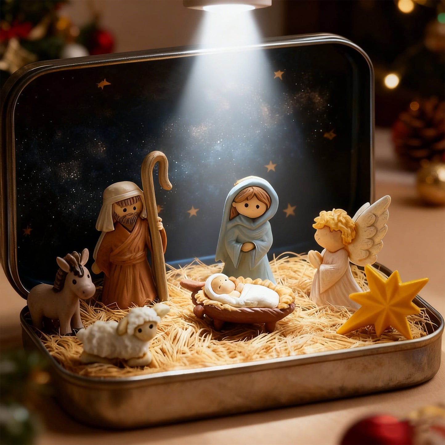 Mini Nativity Sets & Figures,Nativity Scene,Mini Christmas Nativity Set In A Tin Box,Handcrafted Pocket Size Nativity Scene Gift Tin,Resin Nativity Sets & Figures, Christmas Decoration,Chritmas Gift