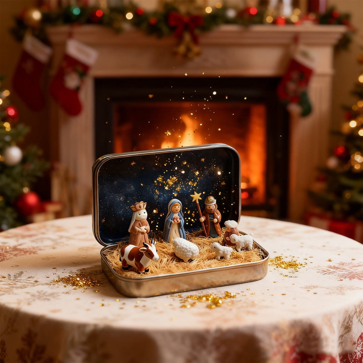 Mini Nativity Sets & Figures,Nativity Scene,Mini Christmas Nativity Set In A Tin Box,Handcrafted Pocket Size Nativity Scene Gift Tin,Resin Nativity Sets & Figures, Christmas Decoration,Chritmas Gift