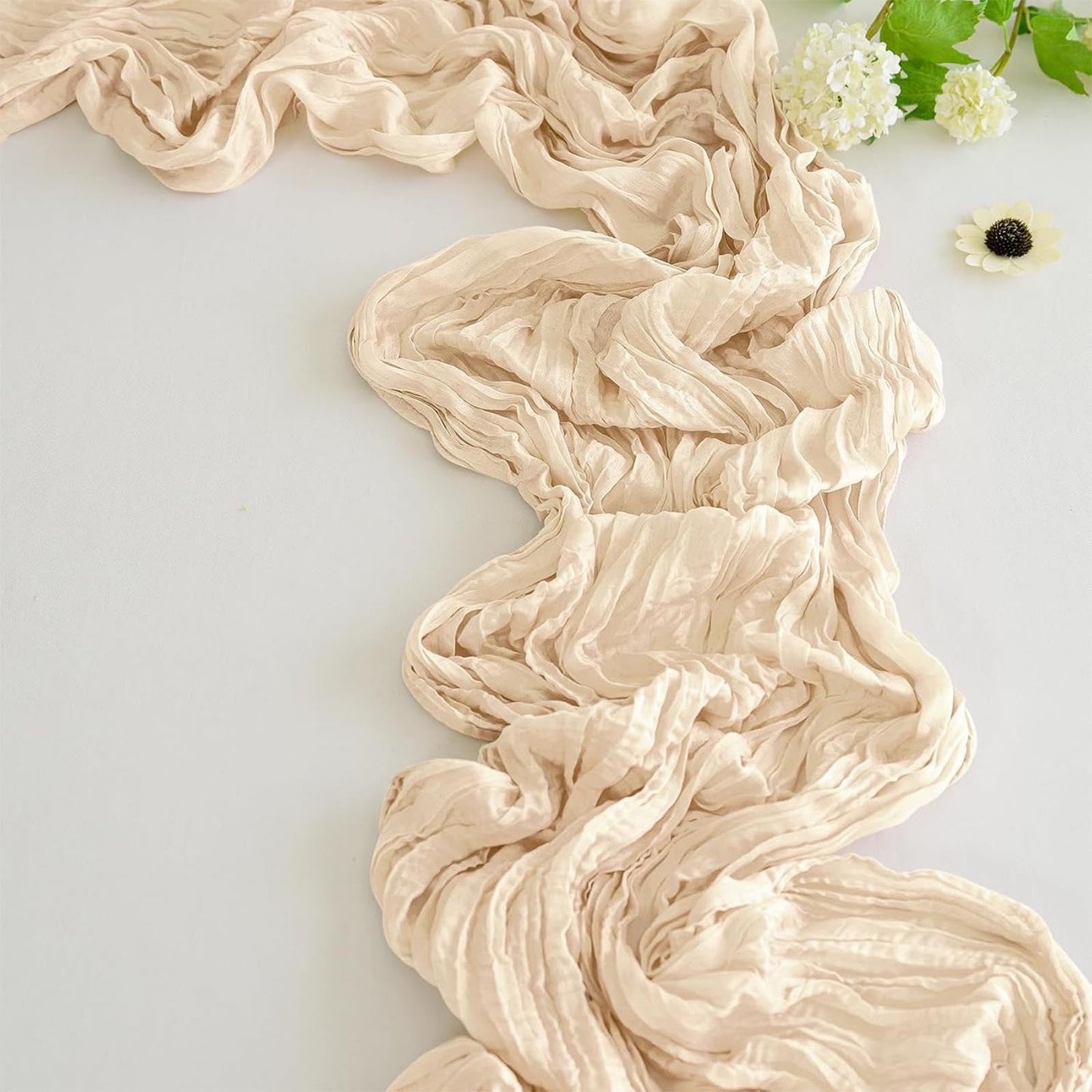 Pleated Gauze Crepe Table Flags Christmas Table Runner Decor,Cheesecloth Gauze 90X180Cm Rustic Boho Cheese Cloth Runner For Wedding Baby Bridal Shower Party Long Sheer Home Christmas Decorations