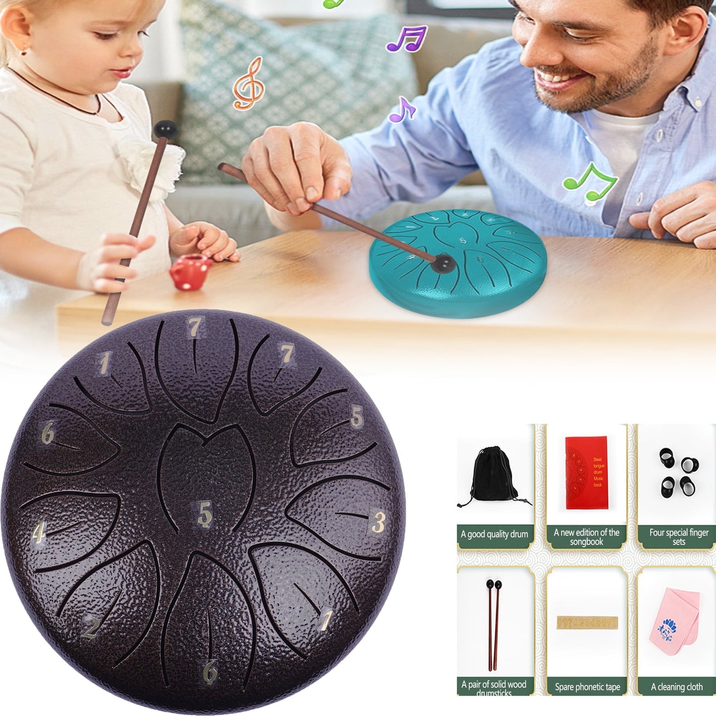 Rain Drum for Outside Garden, Steel Tongue Drum 6 Inches 11 Notes, Rain Chime Rain Drum for Outside, Steel Tongue Drum Rain Chime Waterproof, Steel Tongue Drum, Mini Handpan Drum