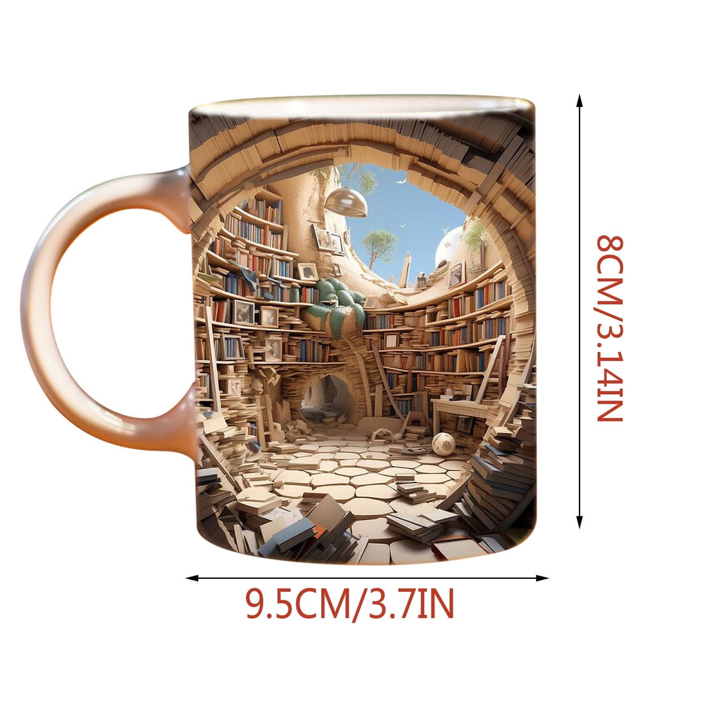 Rdeuod 3D Bookshelf Mug - 3D Effect Books Mugs,Space Design Multi-Purpose Ceramic Mug, A Library Shelf Cup, 3D White Mugs, Funny Coffee Latte Mug, Ceramic Cup Bookshelf Mugs for Readers