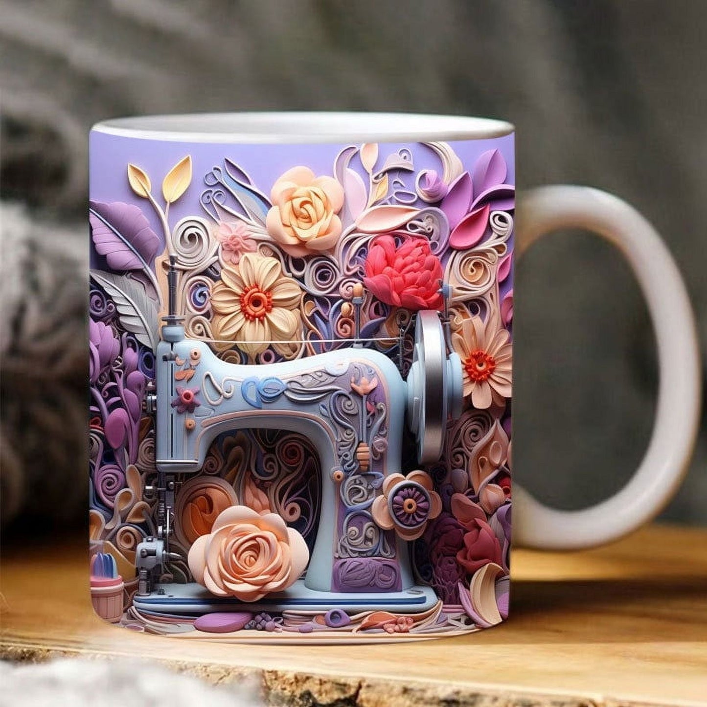 Rdeuod 3D Sewing Mug- 3D Sewing Painted Mug, Creative Space Design Multi-Purpose Mug Ceramic Cup Bookshelf Mugs for Readers Your Loved Ones