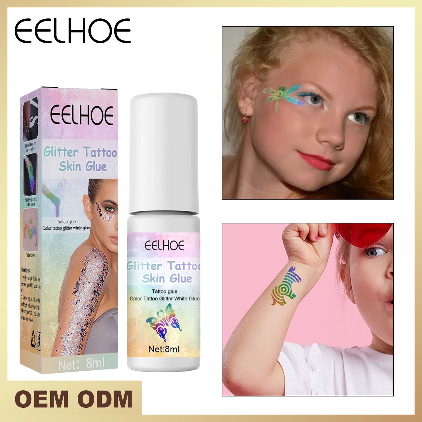 Rdeuod 8 Ml Skin Glue For Glitter Tattoos Glitter Glue Brush Bottle, Water Soluble Glitter Adhesive, Ideal For Halloween, Carnival, Theme Party,Face& Body Paint£¬Black,Silver,8ml