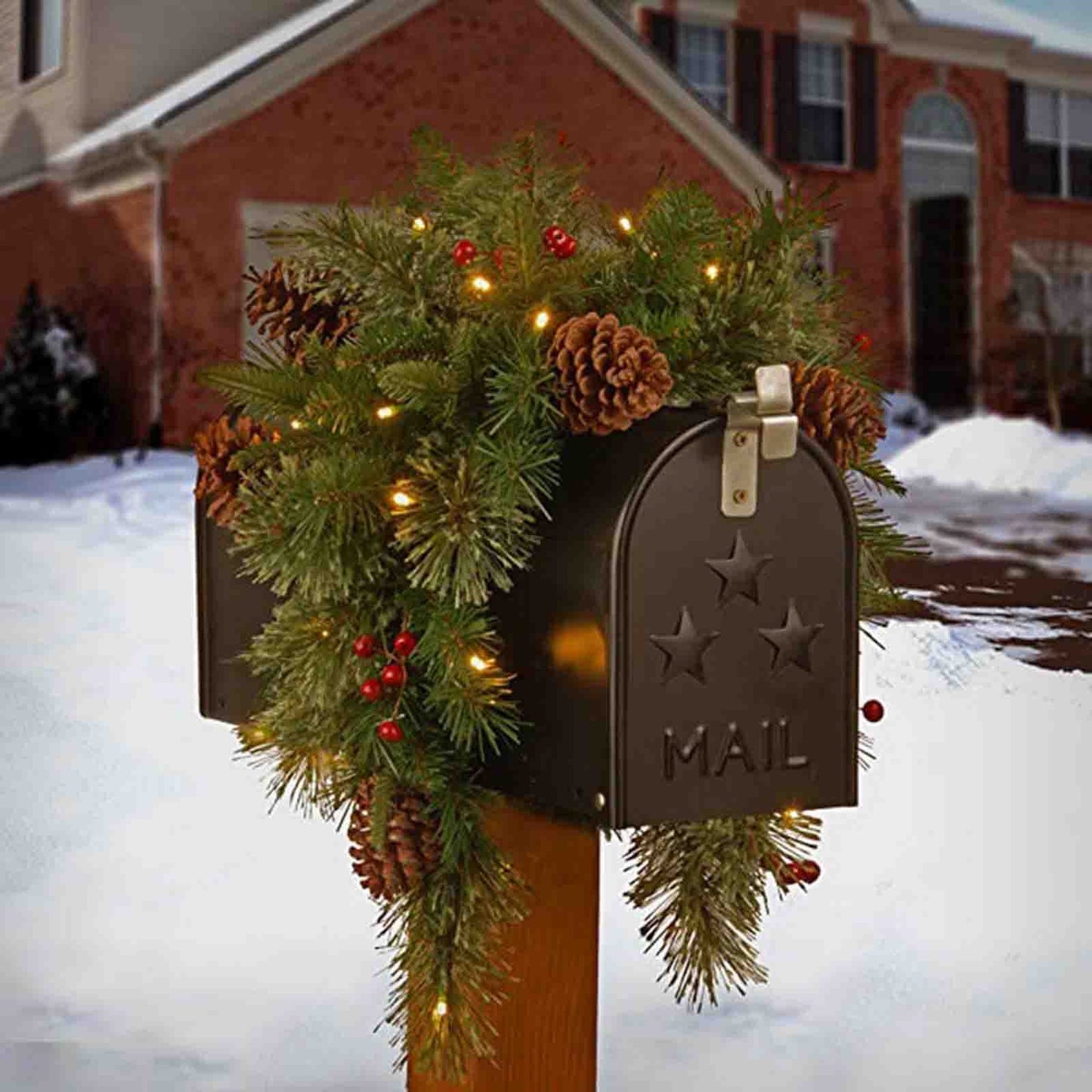 Rdeuod Christmas Pineal Mailbox Wreath Home Led Luminous Twig Vine Decorations