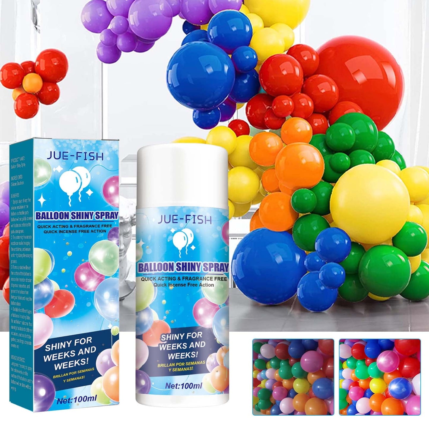 Rdeuod Spray para globos,Brillo para globos Spray,Spray para globos para que duren y brillen,mega Shine Balloons Spray,Balloon Shine Spray for Christmas Birthdays Weddings Party ,2 Jar