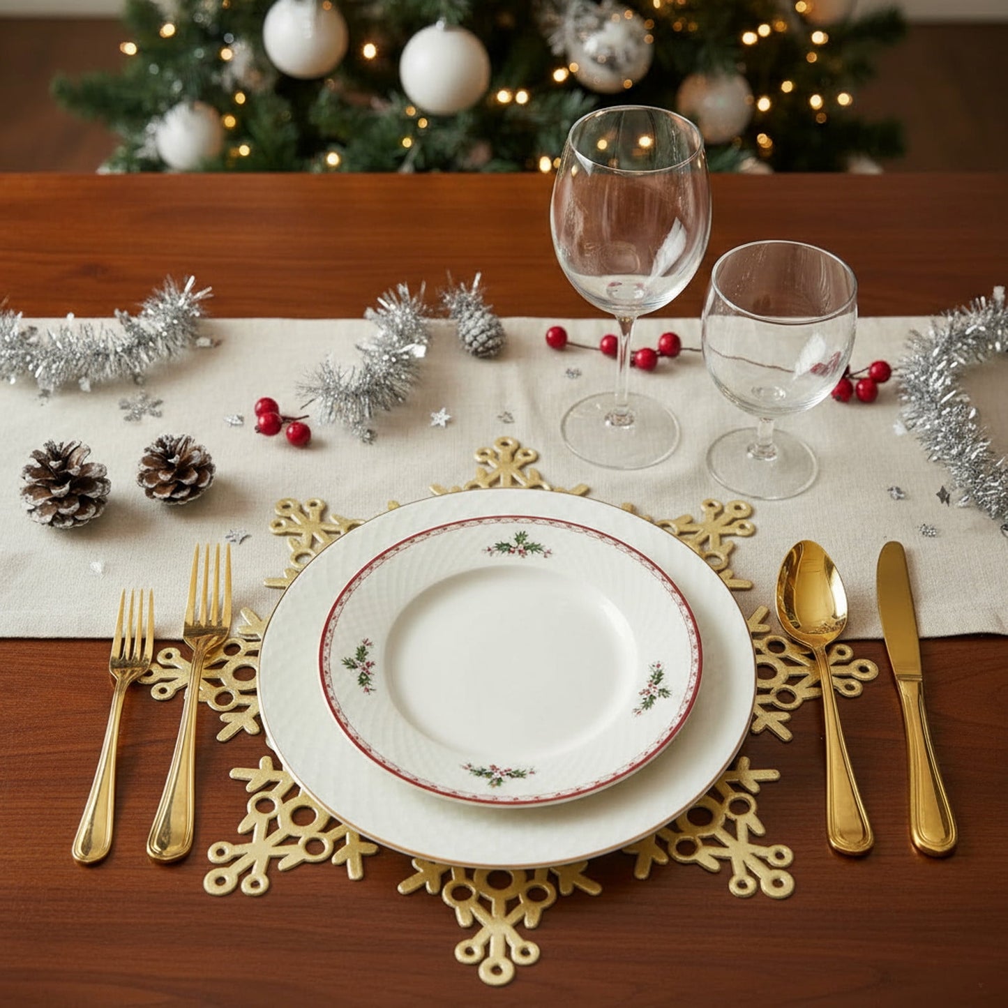 Round Christmas Snowflake Placemats, Washable And Heat-Resistant Table Mats, Decorative Party Tableware, Seasonal Dining Decoration For Winter Holidays