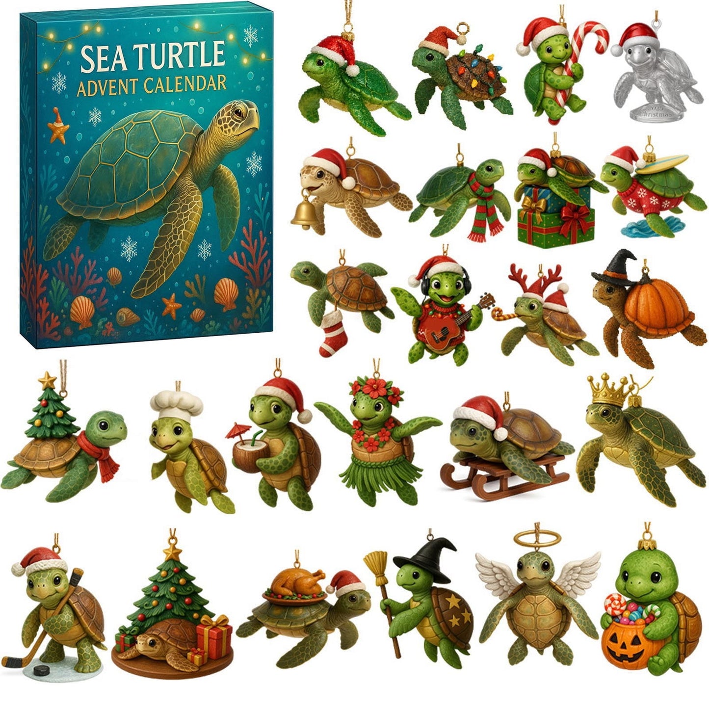 Sea Turtle Christmas Advent Calendar - 24 Days Ocean Themed Countdown Box With Daily Surprises, Marine Life Holiday Decor & Unique Gift For Nature Lovers