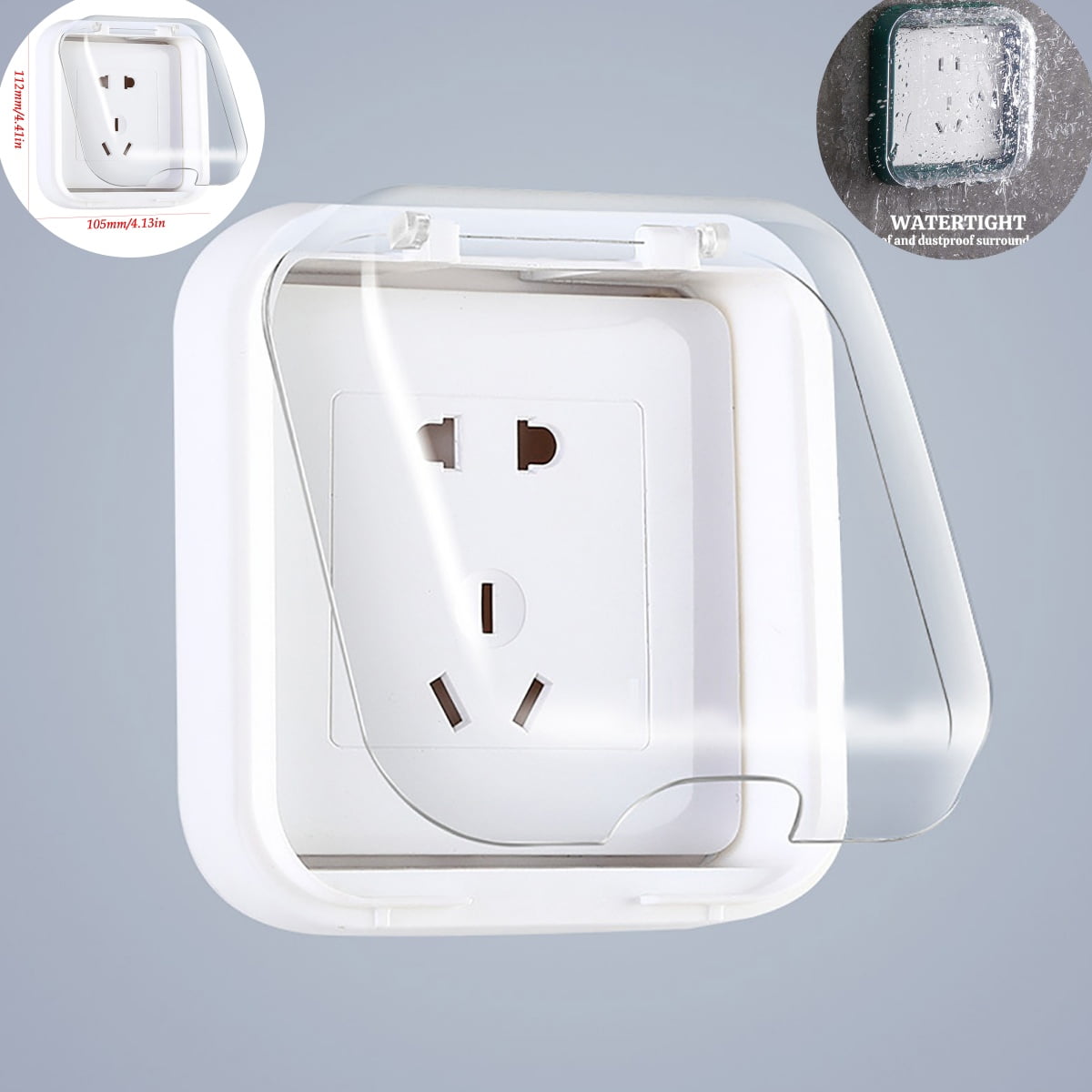 Selfadhesive Waterproof Socket Cover,Outlet Cover Box,Plastic Outlet Covers,Outlet Box Cover,4.13" X 4.41"Clear Waterproof Splash Guard Kid Proof Outlet Lock Box,For Indoor Outdoor Use,White