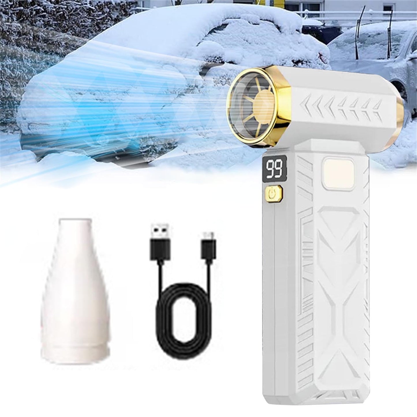 Snow Removal Mini Turbo Snow Blower For Car,With Led,3 Gear Adjustable Super Power Turbo Breeze Electric Blower,Snow Blower Portable Frostguards Blower,Windshield Defrost Clear Snow