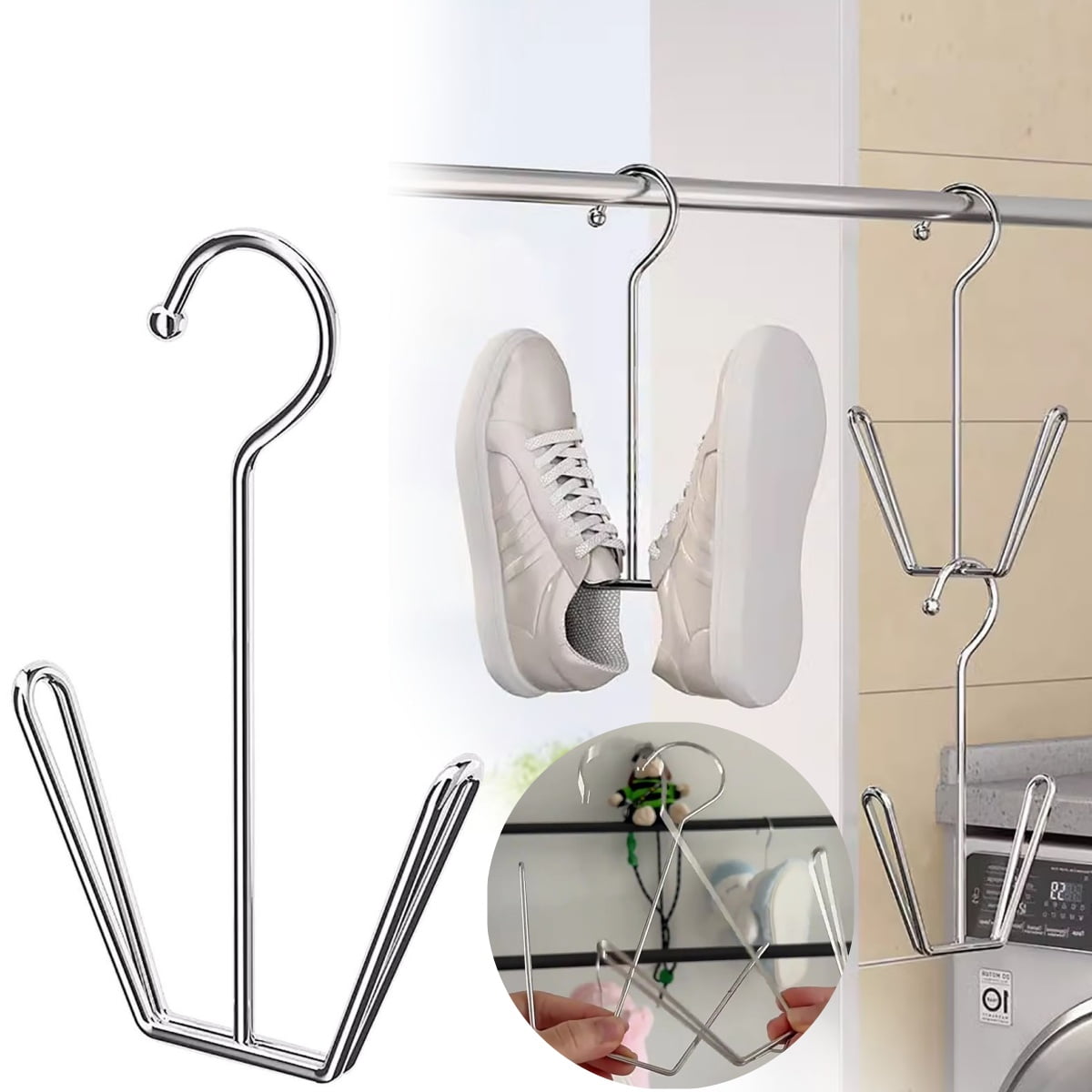 Stainless Steel U-Shaped Shoes Drying Rack,Stainless Steel Shoes Hanger Dryer Shoes Holder,Boot Drying Rack,Shoe Display Hook,Multifunctional Windproof Hanging Hook Device,Outdoor Household