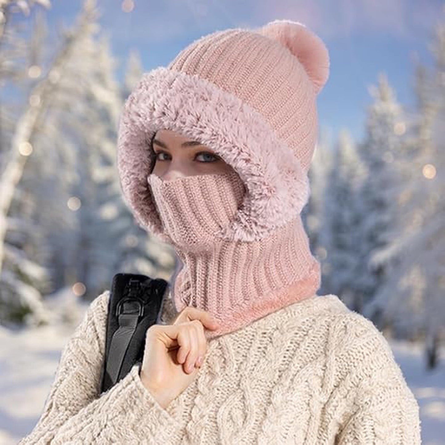 Super Warm Beanie 3 In 1 Hat For Women,Winter Clothing For Women Upgrade 3 In 1 Beanie Hat With Scarf And Mask, Fall Winter Warm Knitted Ski Scarf And Mask Set,Pink