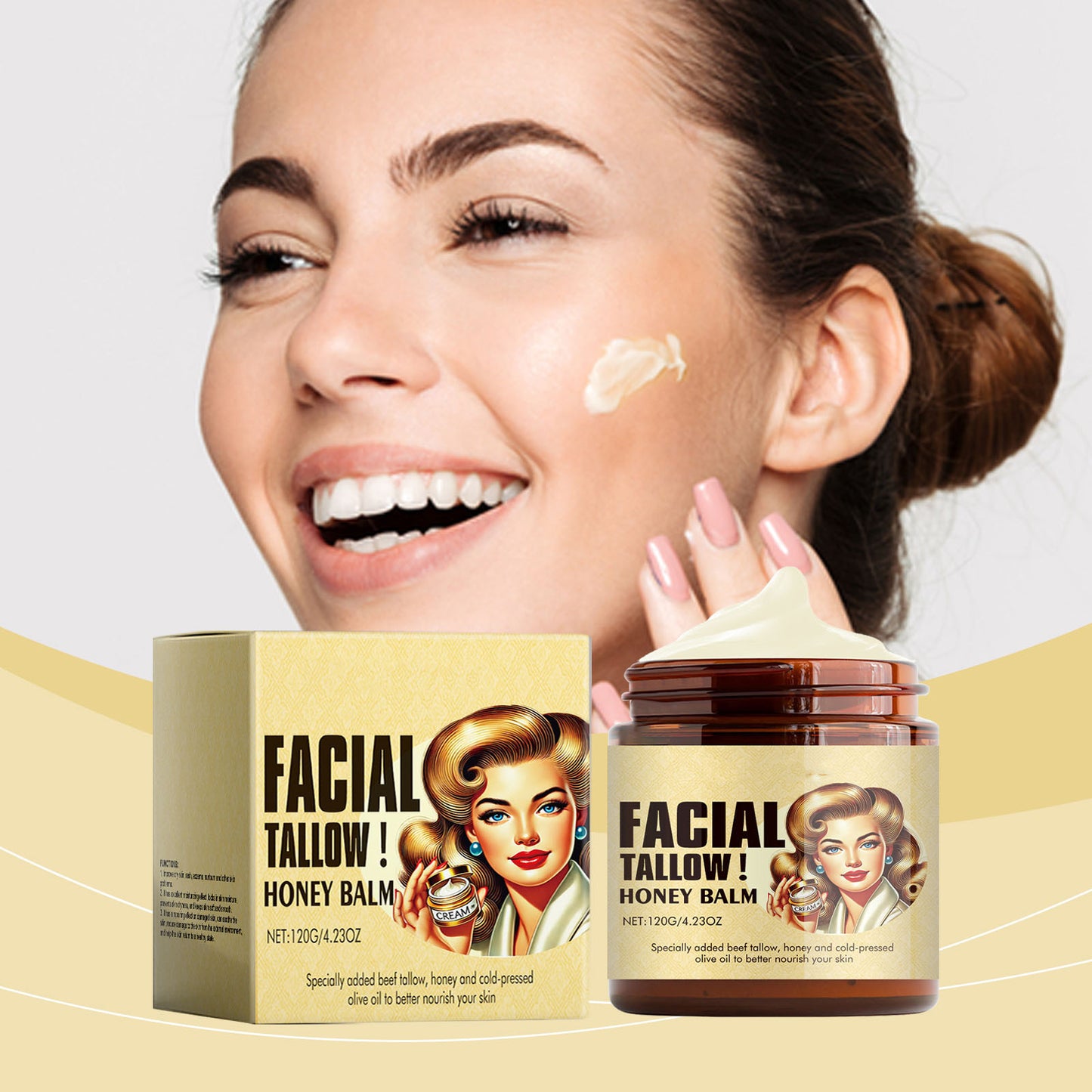 Whipped Beef Tallow and Honey Balm, 4oz,Grass Fed Grass Finished Organic Face Cream, Moisturizer, Body Lotion, Skin Care and Lip Balm, Whipped Moisture Whipped Tallow Honey Balm,Beef Tallow Balm,3PCS