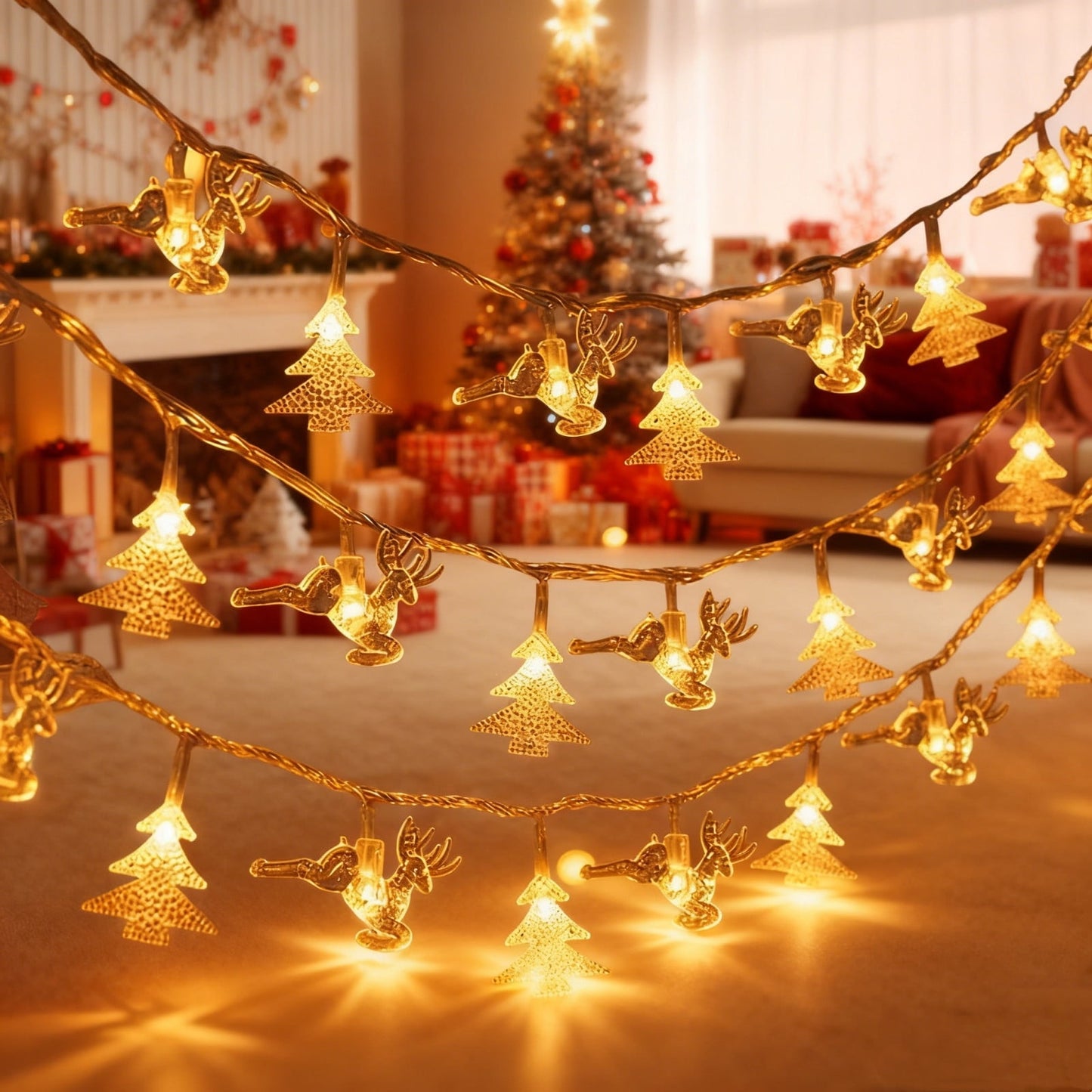 Usb Powered Christmas Led String Lights, 59In Reindeer Snowflake Star Decor With 40 Leds For Indoor Outdoor Holiday Party Decoration,Led Reindeer Christmas Tree Snowflake Star Light String