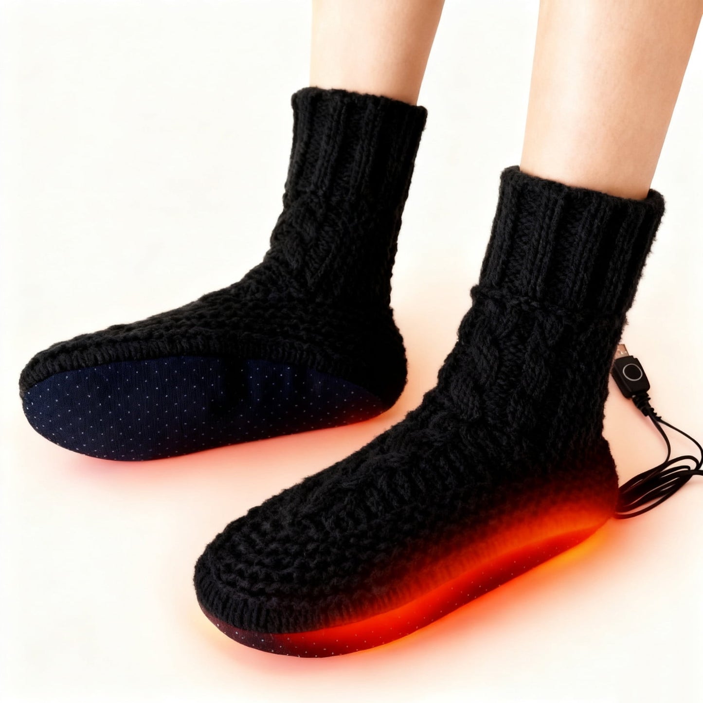 Winter Fleece Heating Pad Foot Warmer Usb Heated Socks Slippers For Indoor Use,Electric Foot Heater,Knitted Socks Thermal Heat Feet Warmer Boots Rechargeable Anti-Slip Home Foot Heater