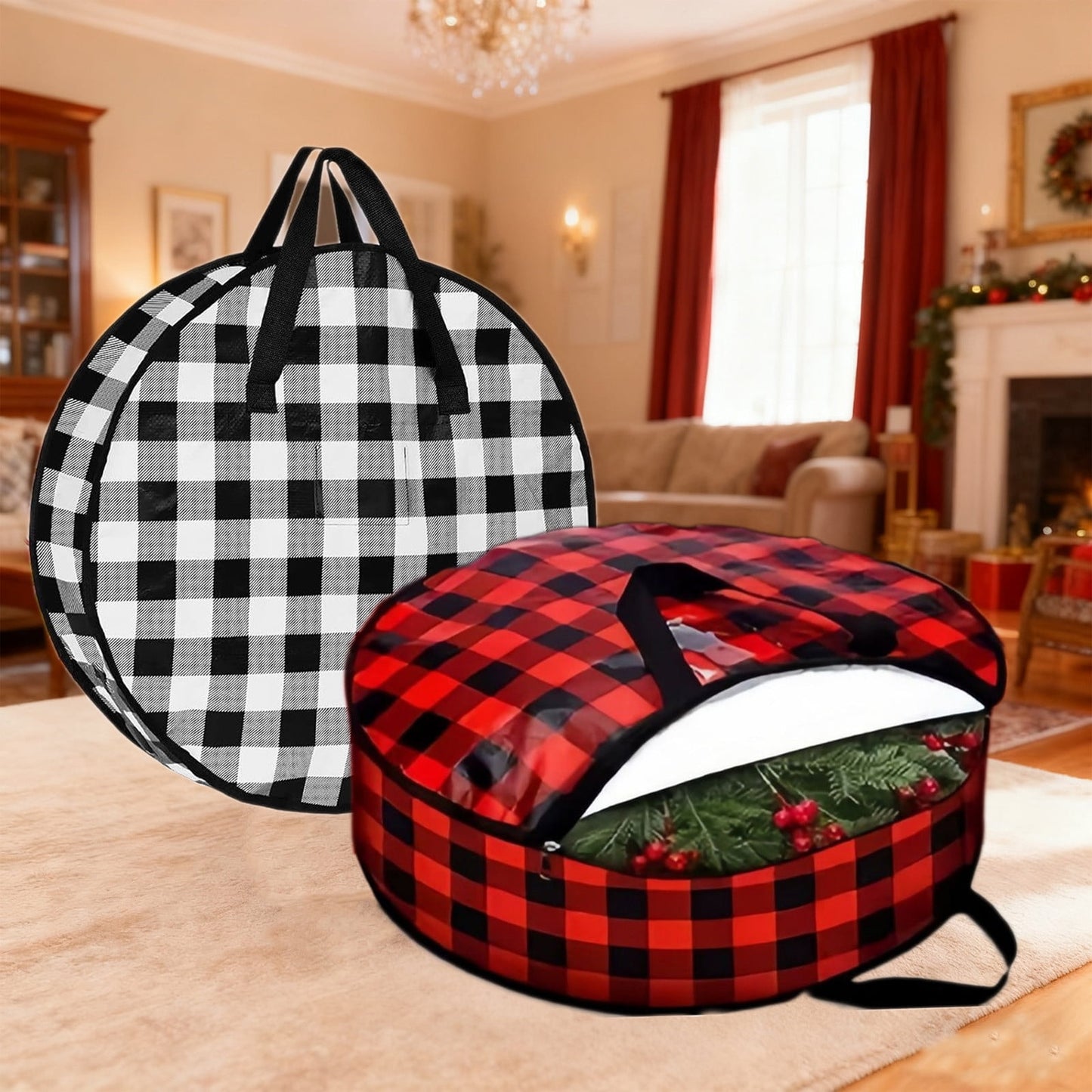 Wreath Storage Container,Wreath Storage Bag,Wreath Bag,Garland Storage,Wreath Holder,Christmas Wreath Storage Bag 24 Inches - Durable Plastic Wreath Protection Box With Carry Handle For Holiday Decor
