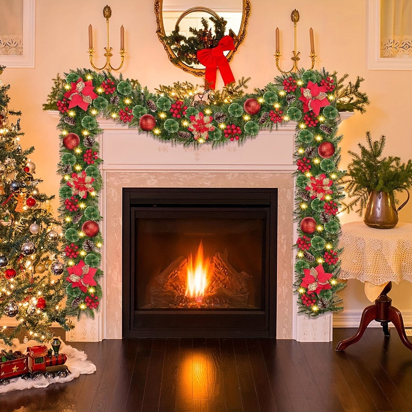 Xmas Garland,Christmas Garland For Door Frame,Winter Garland,Holly Garland,Christmas Decoration Artificial Rattan Hanging Indoor Home Christmas Party Fireplace Decoration Christmas Tree Decoration