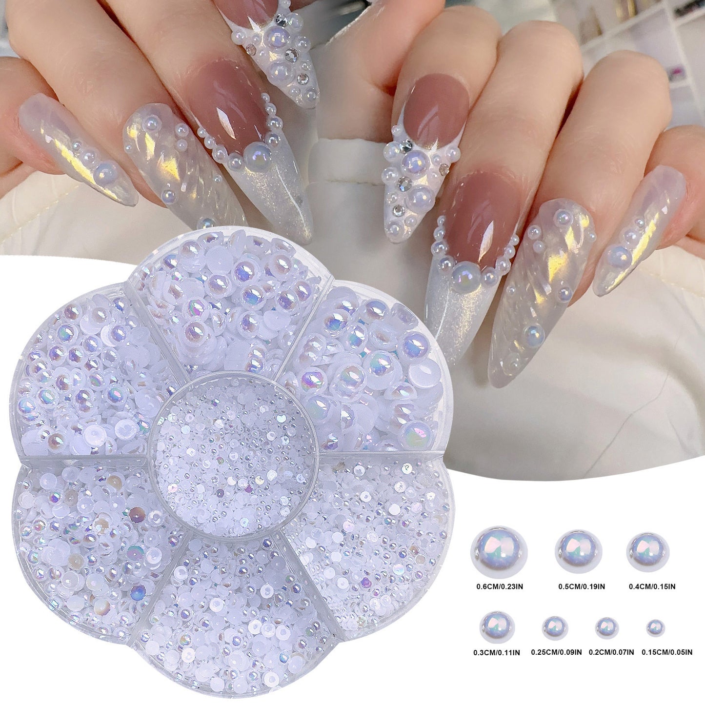 Banzch 7Sizes Flat Back Half Round Pearl Cabochon Bead Loose Beads Gem for Nail Craft Scrapbook DIY Decoration,Flat Beads Flat Back Pearls