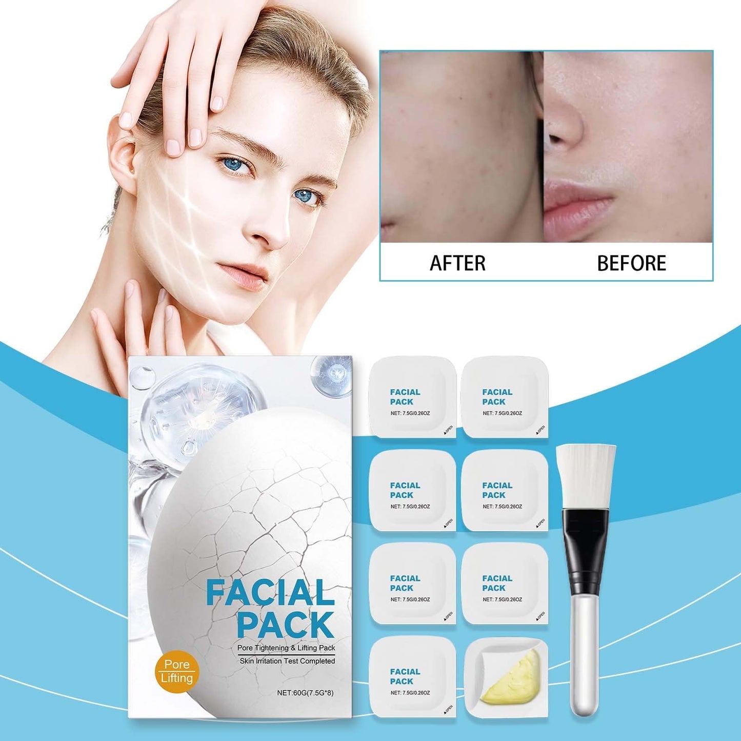 Facial Mask, Face Mask, Hydrating Skincare Face Mask For Smooth Skin, Firming Skin, Wash off Face Mask for Aging Skin,Reduce The Appearance Of Dry Lines (1box - 8pcs)