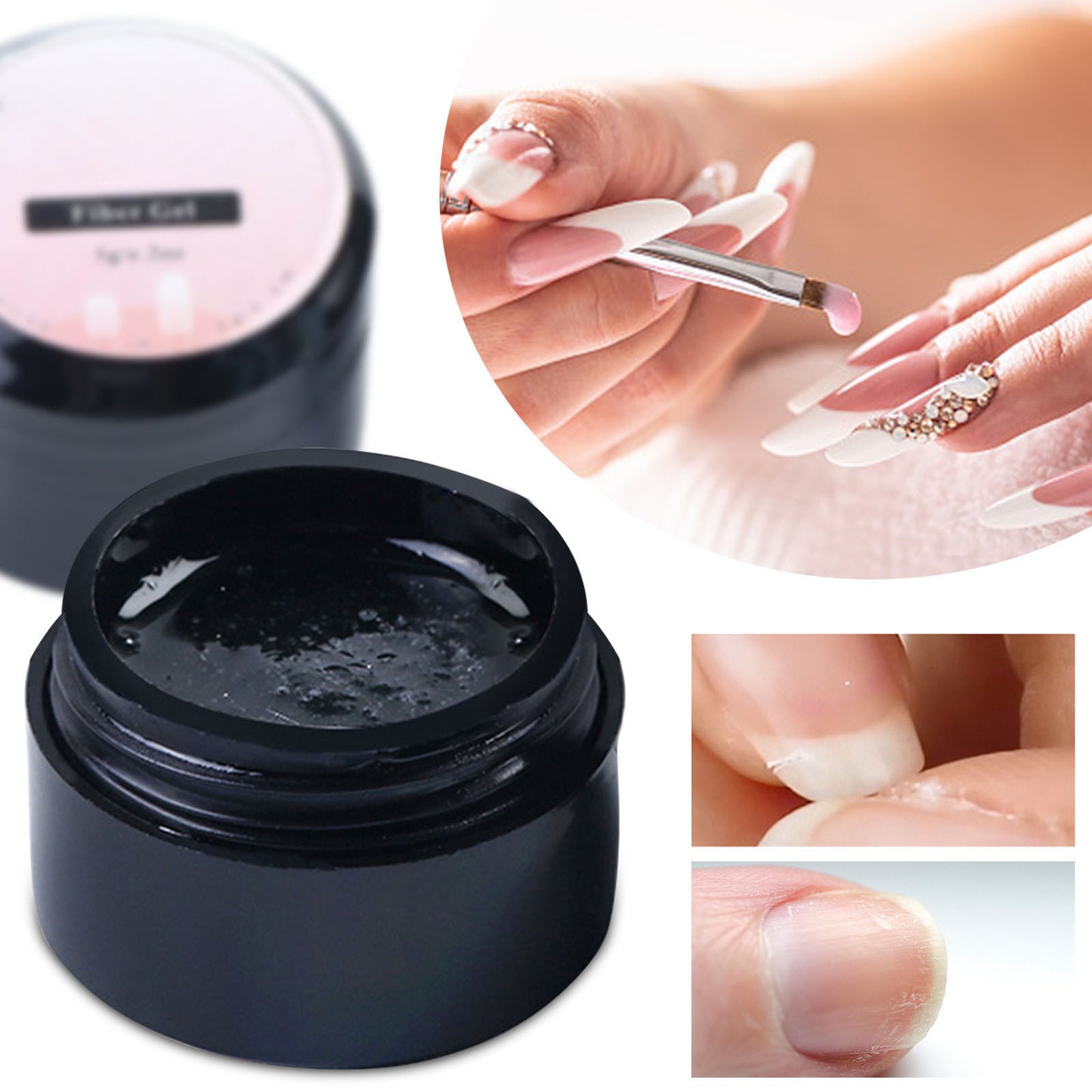 Banzch Nail Repair Kit For Split Natural Nail, 5ml Nail Fiber Gel Extension Set, Broken Nail Repair Builder Gel for Strengthening, Varnish Repair and Nail Enhancement