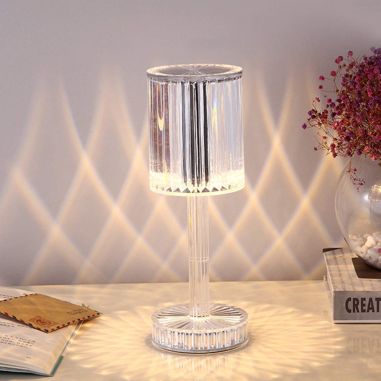 Banzch Crystal Lamp Touch Control,Touching Control Crystal Lamp Crystal Table Lamp With Touching Control USB Port 3-Way Dimmable Bedside Nightstand Lamp