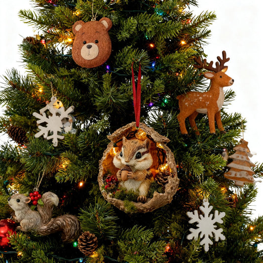 10Cm Sleeping Forest Animal Acorn Forest Animals Decoration Christmas Tree Pendant Holiday Gift,Enchanted Forest Animal Ornament, Whimsical Woodland Christmas Tree Decoration For Holiday Home