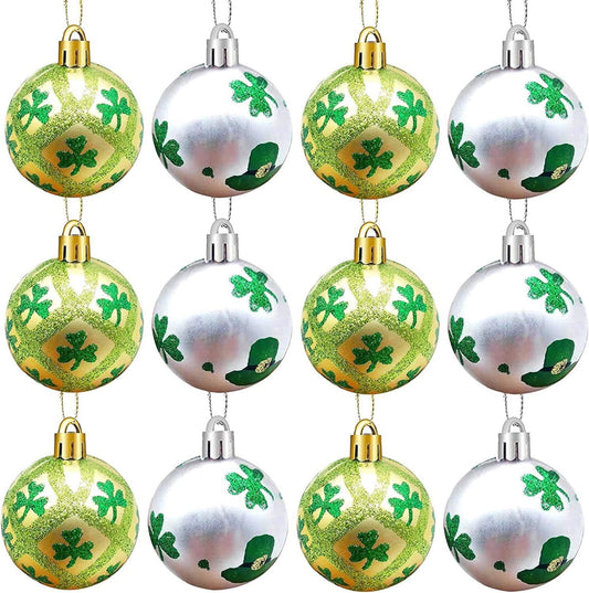 12 Pcs St. Patrick'S Day Ball Ornament St. Patrick'S Day Shamrock Hanging Ornament Good Luck Clover Balls Tree Decor For St. Patrick'S Day Irish Party Supplies St. Patrick'S Day Decorations for Tree,A
