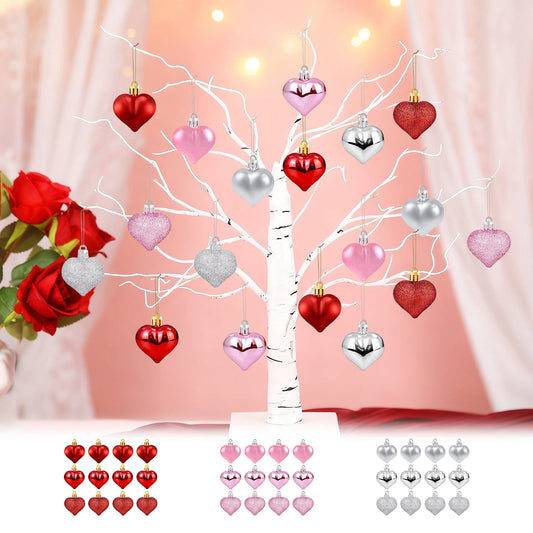 12Pc Christmas Heart Ornaments,Red Christmas Ornaments,Valentine'S Day Decorations, Valentine'S Day Pendants,Heart Shaped Decorations Tree Hanging Baubles For Xmas Valentine Wedding Anniversary
