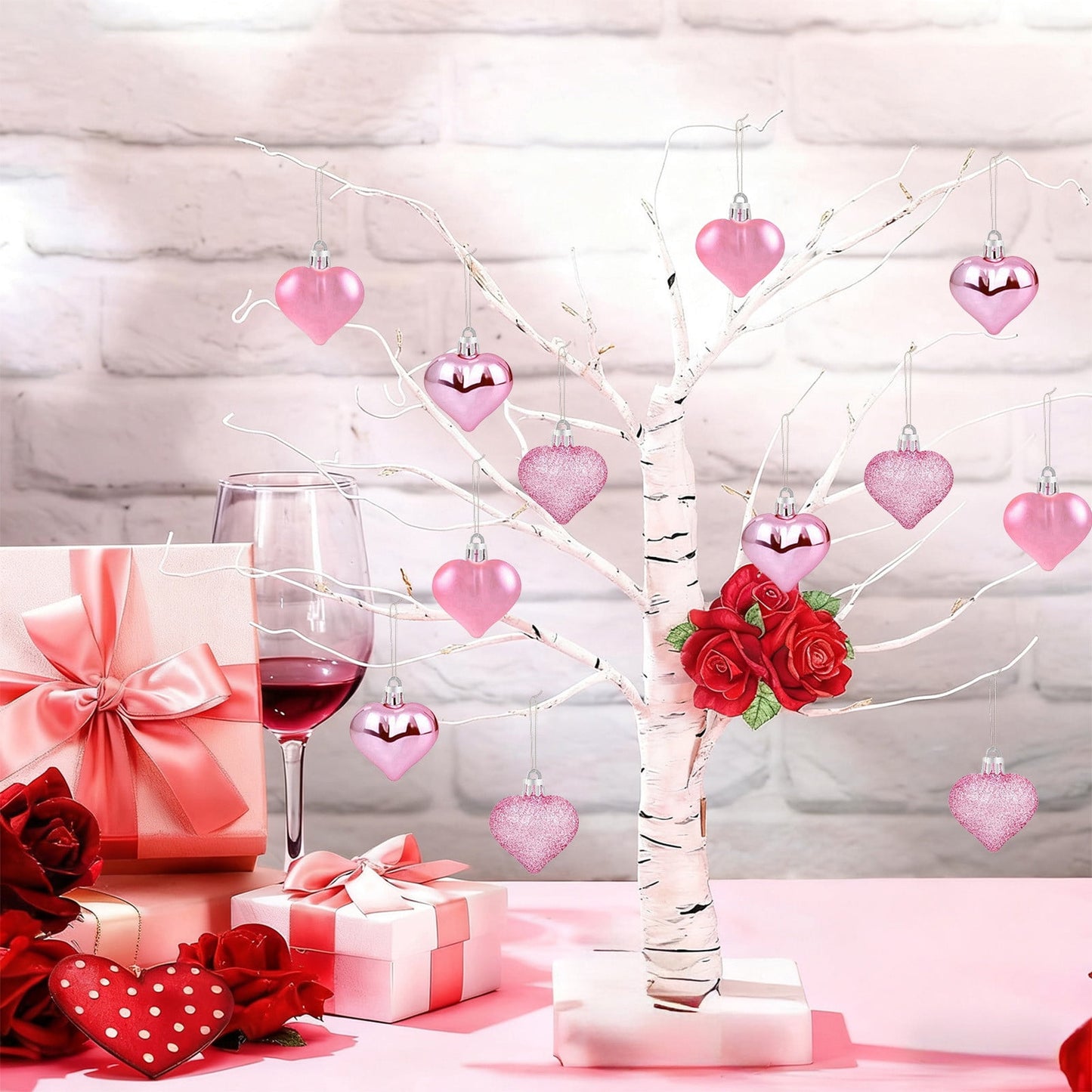 12Pc Christmas Heart Ornaments,Red Christmas Ornaments,Valentine'S Day Decorations, Valentine'S Day Pendants,Heart Shaped Decorations Tree Hanging Baubles For Xmas Valentine Wedding Anniversary