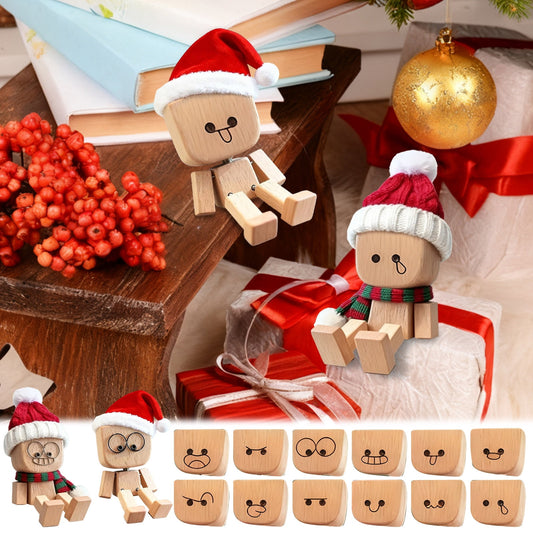 12Pc Magnetic Expressions Shaking Wooden Man Figurine,Little Wooden Figure That Sways,Handmade Shaking Feet Wood Doll Portable Handmade Car Dashboard Ornament Novelty Desktop Decor,Creative Gift