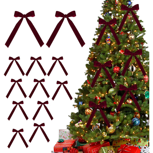 12pcs Velvet Bows for Christmas Tree Decorations Wreath Garland Velvet Bows with Twist Tie ,Velvet Christmas Ornaments,Rustic Crafts Gift Bows Vintage Velvet Ribbon Bows For Xmas Home Decor