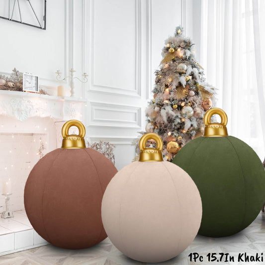 15.7 In Giant Inflatable Velvet Christmas Balls, Large Outdoor Holiday Decorations, Flocked Pvc Christmas Ornaments For Yard, Porch & Garden, Blow Up Xmas Decorations For Indoor & Outdoor Use