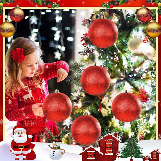 15Cm Shatterproof Plastic Spherical Christmas Ornaments, Commercial Grade Plastic Glitter Balls, Indoor/Outdoor Holiday Decorations, Available In Red, Gold, Silver, Blue, Pink, Green, For Tree