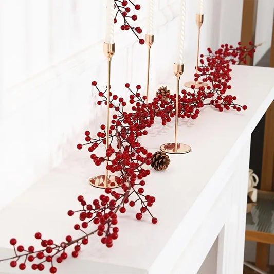 175Cm Artificial Berry Garland,Artificial Christmas Red Fruit Rattan Vine With Leaves For Christmas Holiday Home Wall Mantle Decoration,Christmas Decoration Home Decor,Red Berry Christmas Garland
