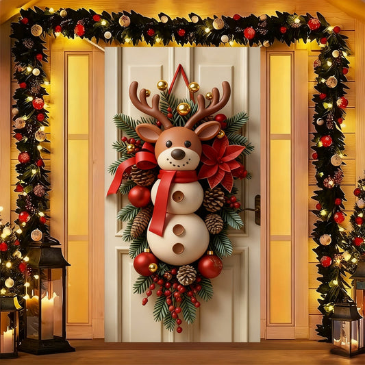 180*90Cm Cute Christmas Door Cover Front Door Christmas Decorations,Christmas Door Decorations, Funny Christmas Background Holidays Hanging Door Banner For Christmas Winter Decorations