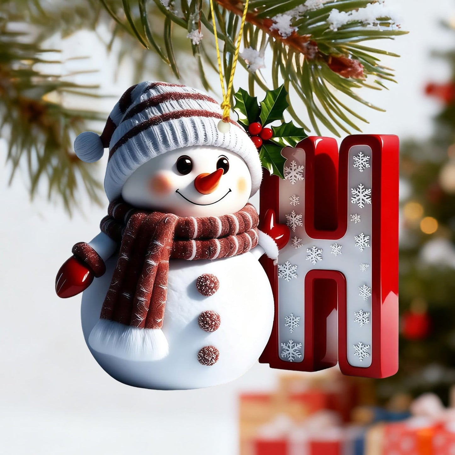 1Pc 26 Letters Snowman Ornaments,Snowman Christmas Ornaments, Christmas Letter Ornaments,Cute Flat Christmas Tree Letter Decoration Personalized Hanging Pendant, Indoor Diy Hanging Xmas Ornament