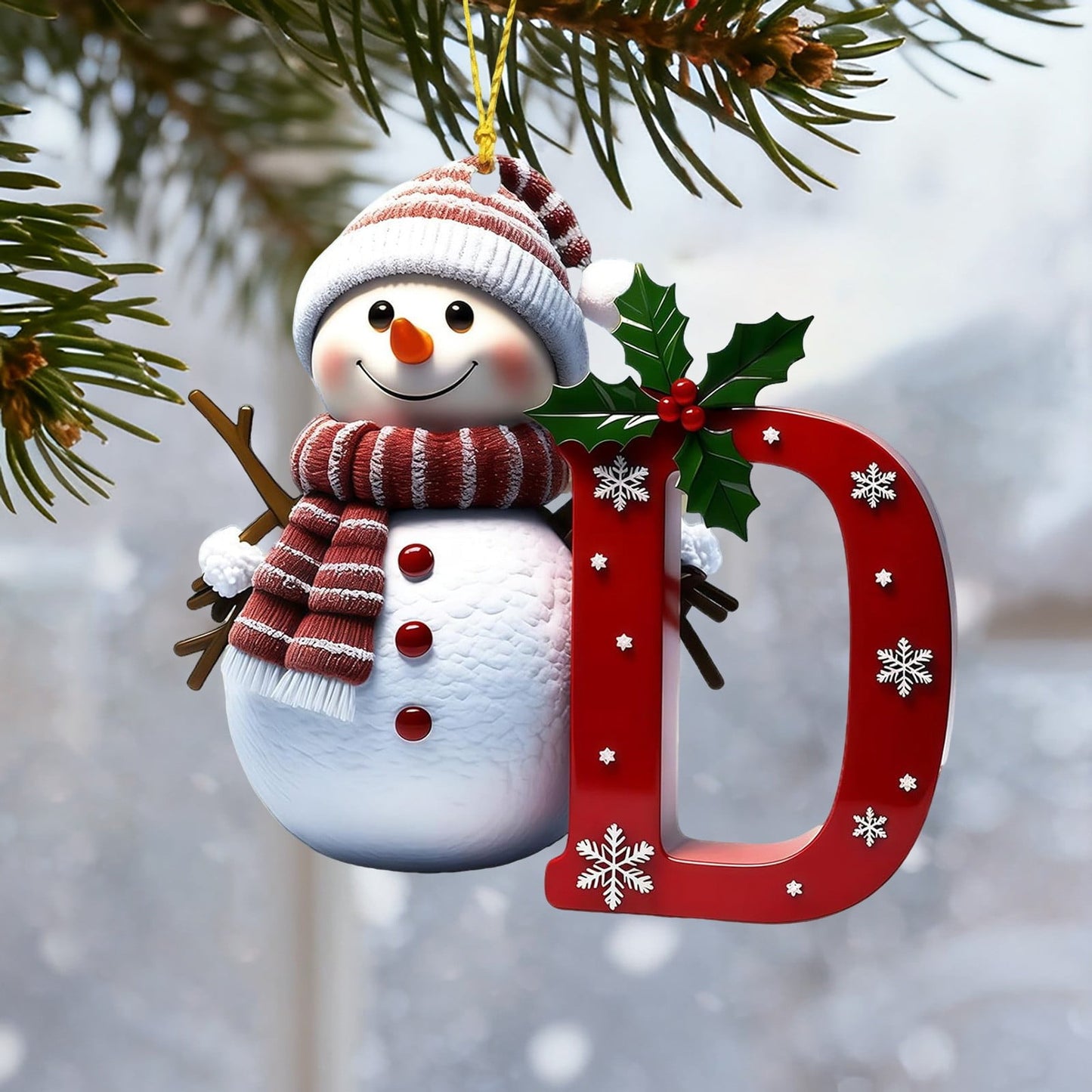 1Pc 26 Letters Snowman Ornaments,Snowman Christmas Ornaments, Christmas Letter Ornaments,Cute Flat Christmas Tree Letter Decoration Personalized Hanging Pendant, Indoor Diy Hanging Xmas Ornament