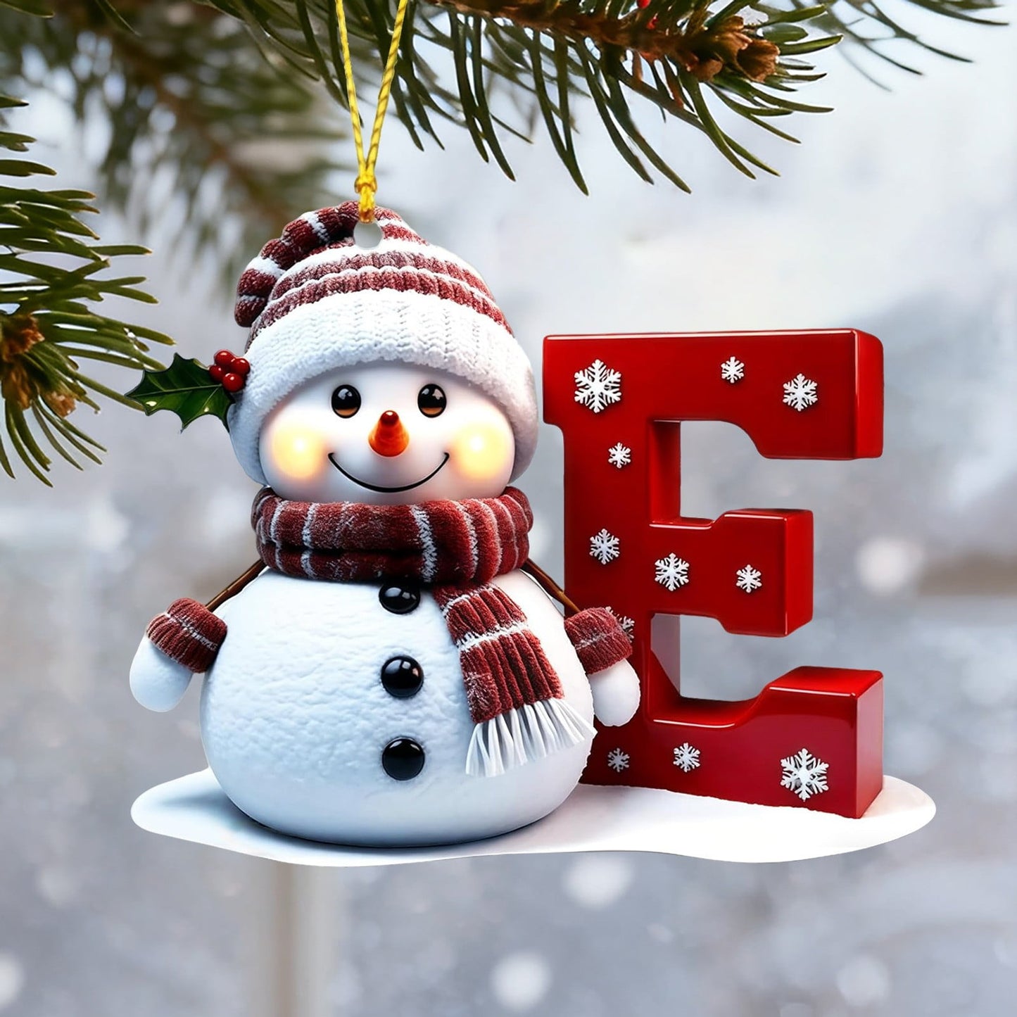 1Pc 26 Letters Snowman Ornaments,Snowman Christmas Ornaments, Christmas Letter Ornaments,Cute Flat Christmas Tree Letter Decoration Personalized Hanging Pendant, Indoor Diy Hanging Xmas Ornament