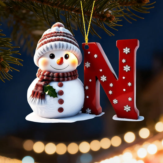 1Pc 26 Letters Snowman Ornaments,Snowman Christmas Ornaments, Christmas Letter Ornaments,Cute Flat Christmas Tree Letter Decoration Personalized Hanging Pendant, Indoor Diy Hanging Xmas Ornament