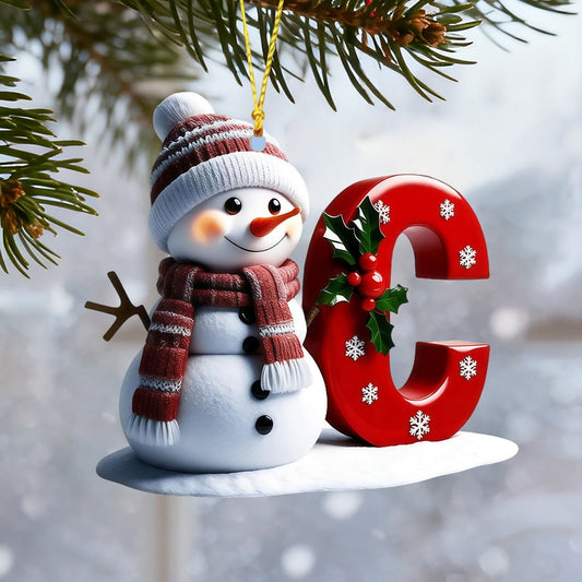 1Pc 26 Letters Snowman Ornaments,Snowman Christmas Ornaments, Christmas Letter Ornaments,Cute Flat Christmas Tree Letter Decoration Personalized Hanging Pendant, Indoor Diy Hanging Xmas Ornament