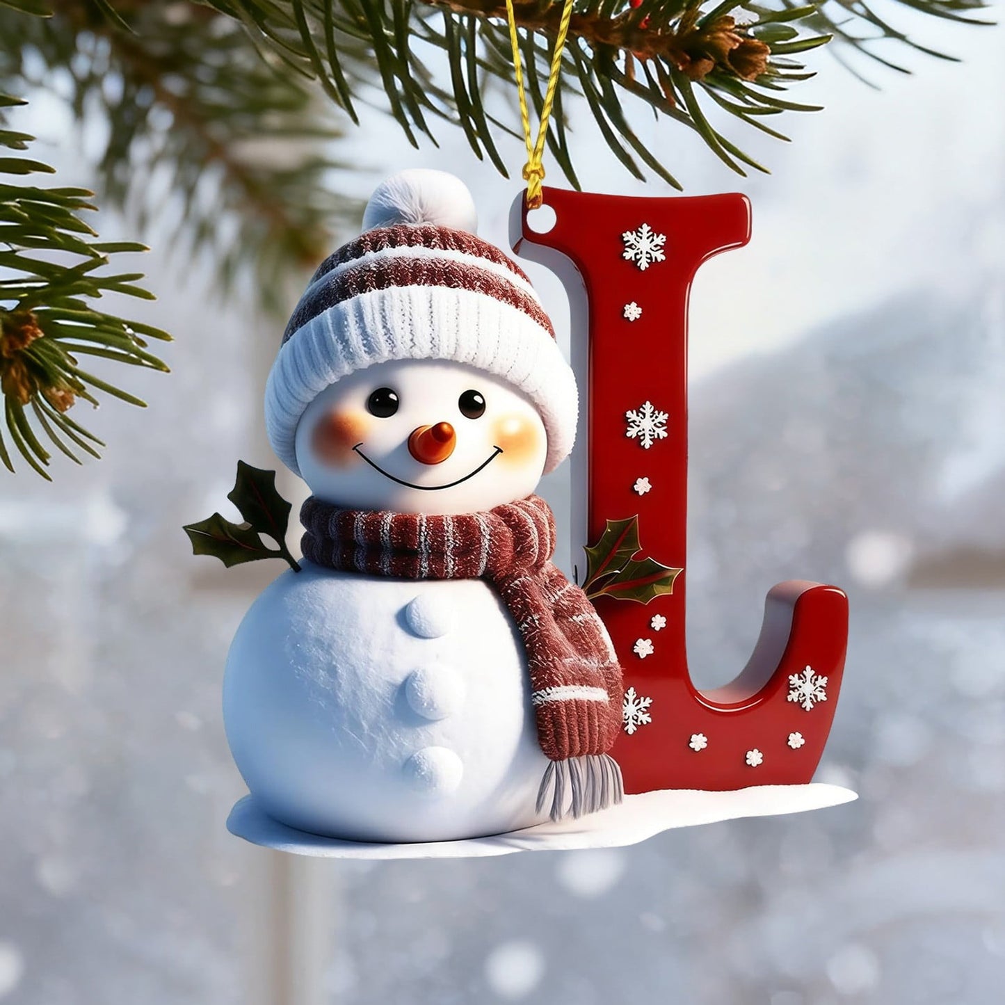 1Pc 26 Letters Snowman Ornaments,Snowman Christmas Ornaments, Christmas Letter Ornaments,Cute Flat Christmas Tree Letter Decoration Personalized Hanging Pendant, Indoor Diy Hanging Xmas Ornament