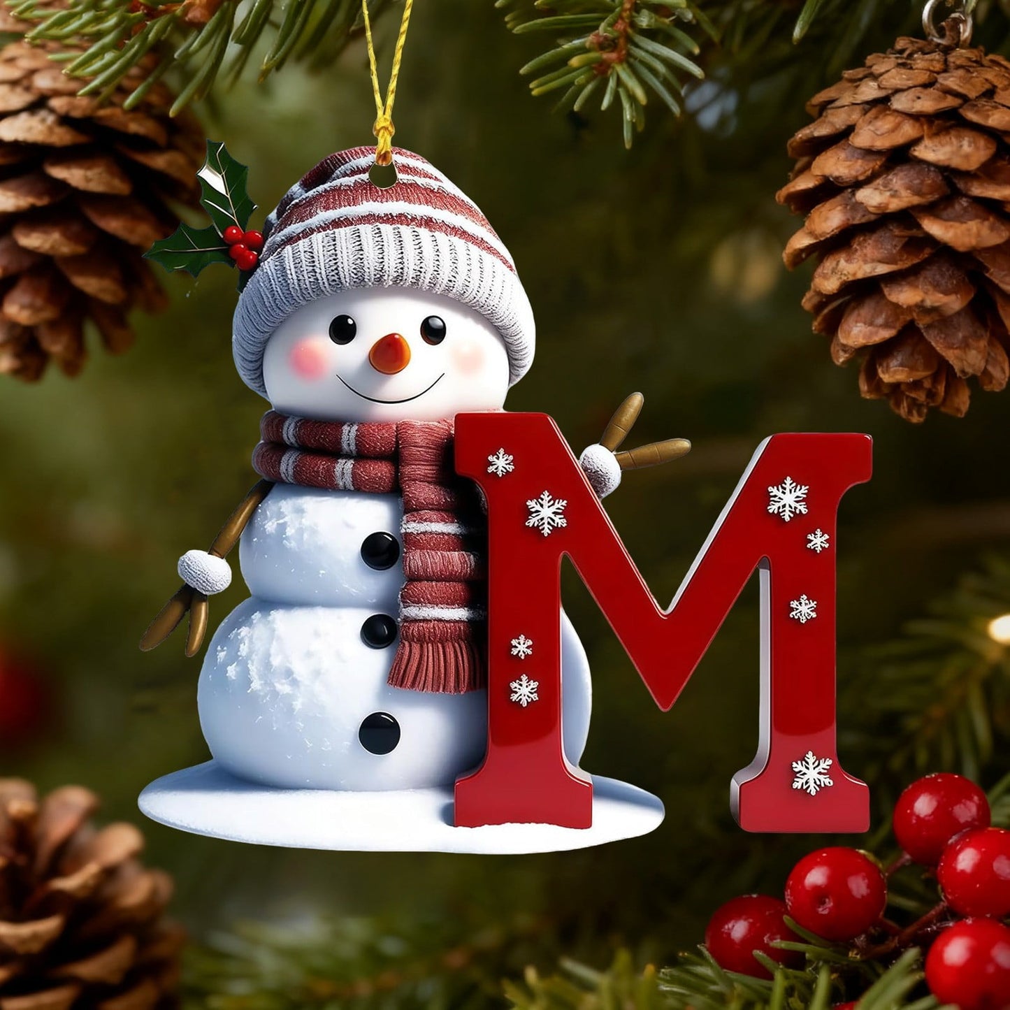 1Pc 26 Letters Snowman Ornaments,Snowman Christmas Ornaments, Christmas Letter Ornaments,Cute Flat Christmas Tree Letter Decoration Personalized Hanging Pendant, Indoor Diy Hanging Xmas Ornament