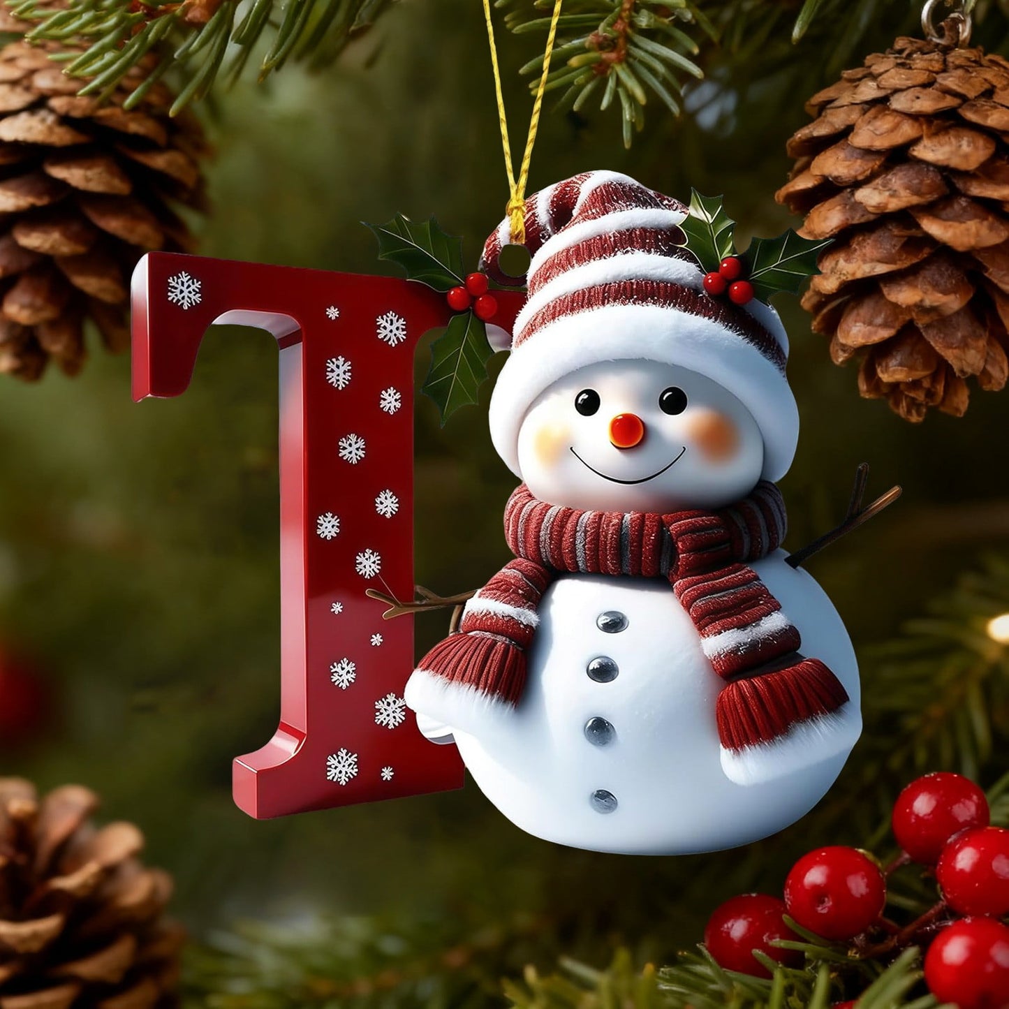 1Pc 26 Letters Snowman Ornaments,Snowman Christmas Ornaments, Christmas Letter Ornaments,Cute Flat Christmas Tree Letter Decoration Personalized Hanging Pendant, Indoor Diy Hanging Xmas Ornament