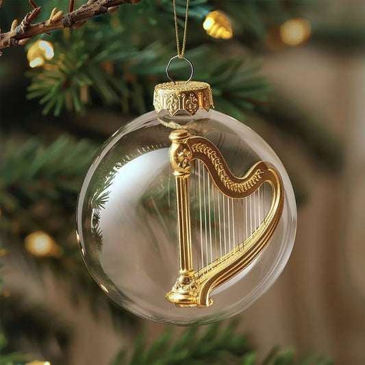 1Pc 3.15In Transparent Ball Transparent Christmas Ball- Music Christmas Ornaments,Music Ornaments,Snow Scene Ball Hanging Loop Guitar Piano,Clear Christmas Ball,Christmas Tree Ornaments