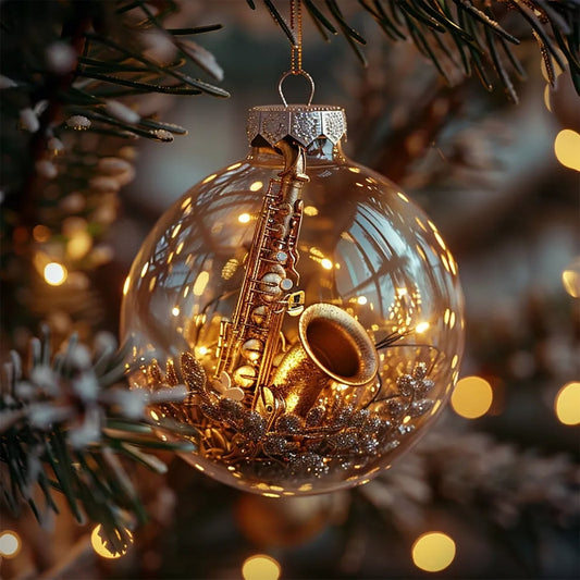 1Pc 3.15In Transparent Ball Transparent Christmas Ball- Music Christmas Ornaments,Music Ornaments,Snow Scene Ball Hanging Loop Guitar Piano,Clear Christmas Ball,Christmas Tree Ornaments