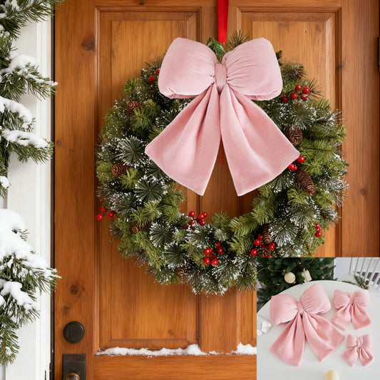 1Pc 36¡Á35Cm Oversized Christmas Bow Pink Christmas Decor,Pink Christmas Ornaments,Pink Christmas Decorations,Pink Ornament,Pink Velvet Bows For Christmas Tree Ornaments